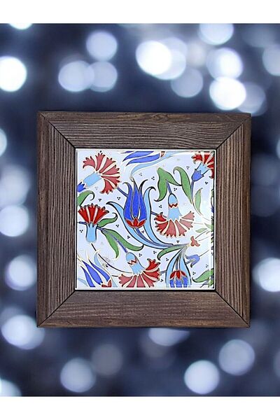 sharp&art Ahşap Çerçeveli Çini Desenli 15*15 Cm Karo Duvar Süsü,3 Lü Ve Tekli...