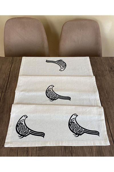 pamukidea Bird Pattern Runner Ξύλινη στάμπα με πέτρα Buldan Χειροποίητο βαμβακερό λινό ύφασμα σεντόνι Ranır Bird κάλυμμα