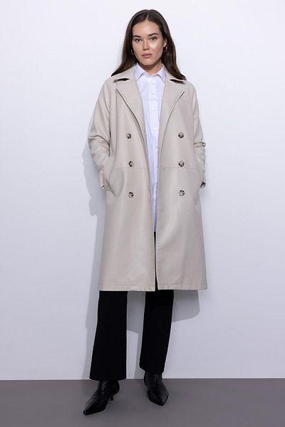 DeFacto Water Repellent Faux Leather Slit Trench Coat Y7178az23sp