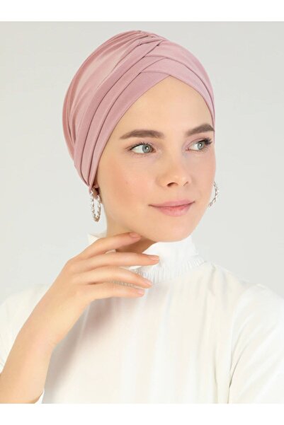 Mervin Şal Cross Three-Striped Ready-made Turban - Powder - 49 -