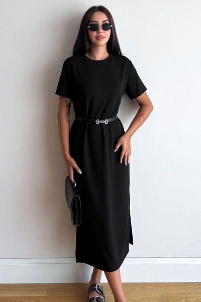 Ded COLLECTION Crew Neck Modal Fabric Long Women's Dress - Short Sleeve