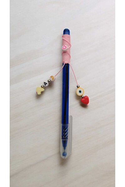 nasclaycollection نماذج قلم حبر جاف مزينة بالهدايا مع قلب أزرق (حدد الحروف ال...