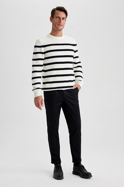 DeFacto Gestreifter Pullover mit Rundhalsausschnitt, Standard-Passform B0546ax23wn
