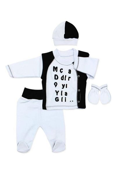 GÜLÜCÜK Unisex Baby - Black and White 4-Piece Hospital Exit Set