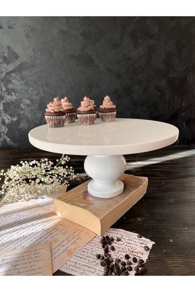 İDAY HOME Mermer Sunumluk Arcadia Beyaz Ahşap Ayaklı Dekoratif