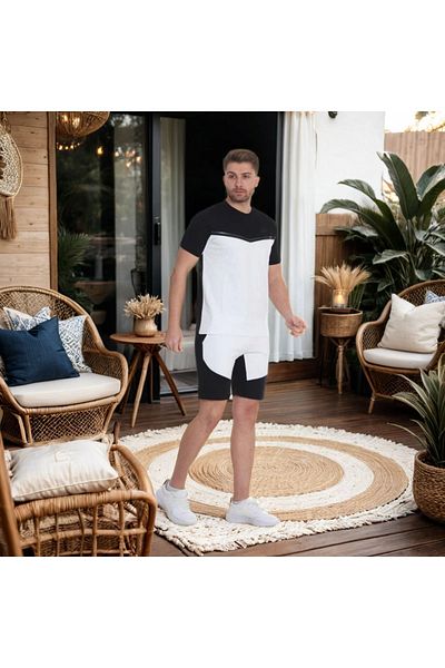 Fifty Color Unisex Λευκό-Μαύρο καλοκαιρινό σορτς και μπλουζάκι