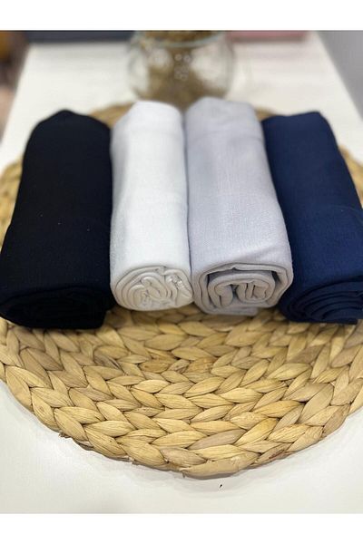 Lerra 4-Piece Combed Cotton Shawl Set - BLACK, WHITE, GRAY, NAVY BLUE