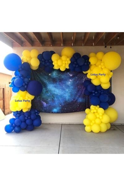 LOTUS PARTY Pastel Yellow and Navy Blue 100 Pieces Balloon Chain Set