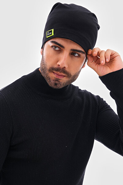 MAG FASHİON Ανδρικό μαύρο σχοινί Λεπτομερές καπέλο 4 εποχών Beanie - Italian Design Buff
