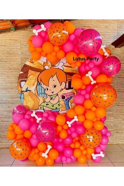 LOTUS PARTY 100 Pieces Orange and Pink Stone Age Concept - Balloon Chain Set