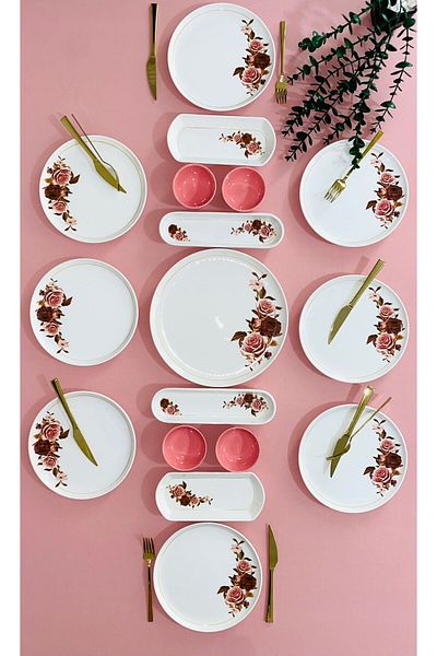 VENÜS HOME DECORATION Pink Rose Model 8-Person 17-Piece Breakfast Set