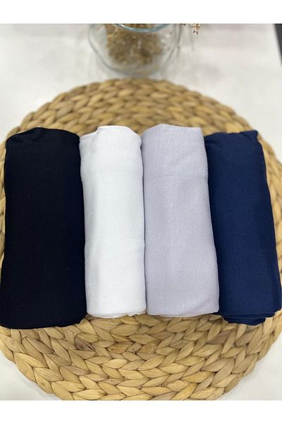 Lerra 4-Piece Combed Cotton Shawl Set - BLACK, WHITE, GRAY, NAVY BLUE