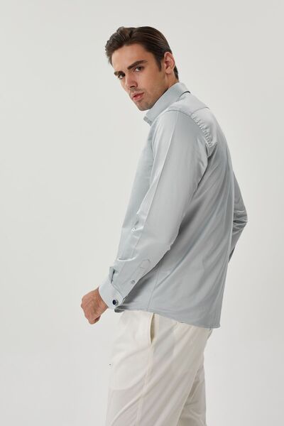 Enzio Garino Cotton Gray Shirt - Lycra Regular Fit with Both Buttons and Cuffs