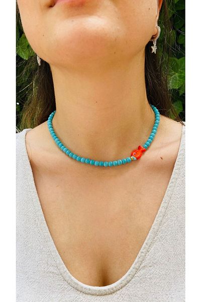 elamindunyasi Turquoise Natural Stone And Fish Glass Murano Necklace
