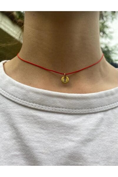 nergis collection Kırmızı İpli Harfli Choker Kolye