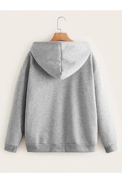 Boi Φούτερ Unisex Oversize με κουκούλα - Μαύρο Γκρι Λευκό, Χαλαρή Ζακέτα με φερμουάρ