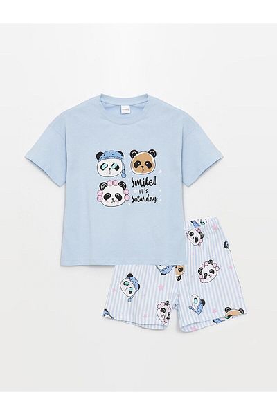 LC Waikiki Set de pijamale pentru fete LCW Kids cu pantaloni scurți - Gât turnu, mânecă scurtă