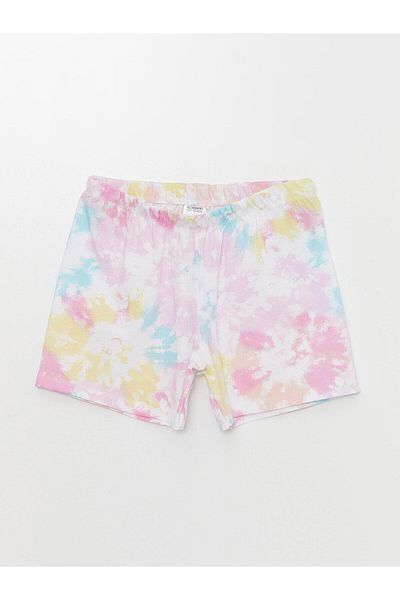 LC Waikiki LCW Kids - Girl's Tie-Dye Patterned Pajama Set with Shorts, Crew Neck