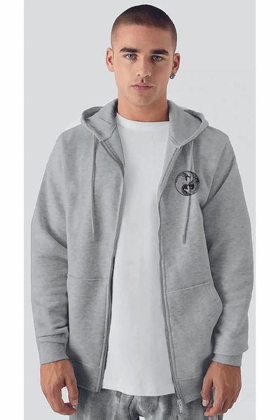 Boi Φούτερ Unisex Oversize με κουκούλα - Μαύρο Γκρι Λευκό, Χαλαρή Ζακέτα με φερμουάρ