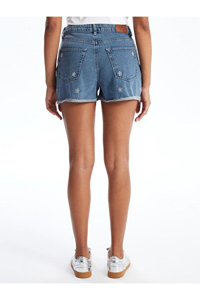 LC Waikiki Γυναικείο τζιν σορτς με ψηλόμεσο κέντημα - XSIDE Standard Fit