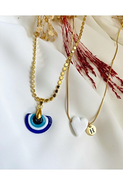 nergis collection Murano Nazar-beyaz Kalp Kolye