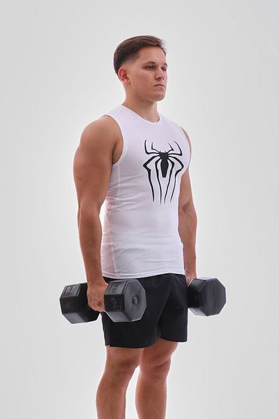 YHM Men's Fitness Tank - Super Flexible, Compression, Anti-Sweat, White Printed