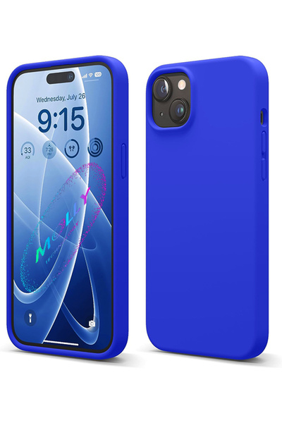 Molly iPhone 14 İçin Royal Blue Liquid İçi Kadife Silikon Kılıf