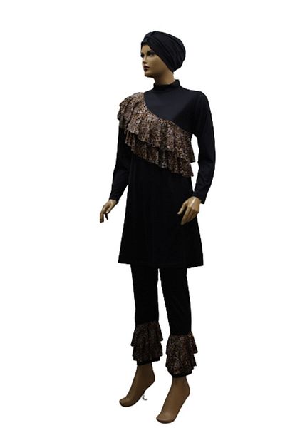 eflin Women's Clothing Black-brown Leopard Print Valon Full Covered Hijab Swimsuit Large Size Option