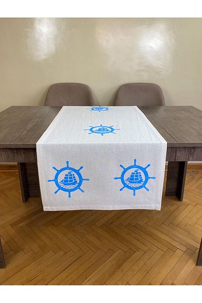 pamukidea Rudder Patterned Runner Board Printed Stone Print Buldan Linen Cloth Fireplace Ranir Tablecloth Boat Wheel