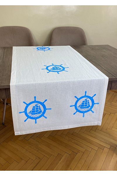 pamukidea Rudder Patterned Runner Board Printed Stone Print Buldan Linen Cloth Fireplace Ranir Tablecloth Boat Wheel