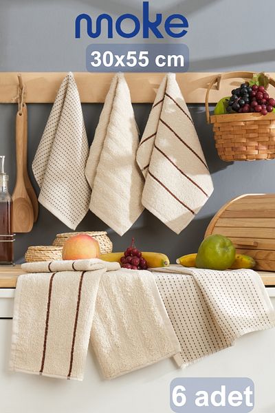 moke e ticaret Beige 30X55 cm Kitchen Cotton Towel |   Hand Face Pamperings 6 Pcs