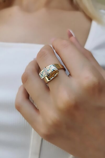 Utku Kuyumculuk 14 AYAR TURKUAZ VE BEYAZ MİNELİ ÖZEL TASARIM İTALYAN ALTIN YÜZÜK