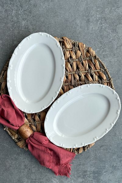porselenden Lianna Cream - 25 cm Medium Size 2-Piece Appetizer Presentation Boat Plate Set
