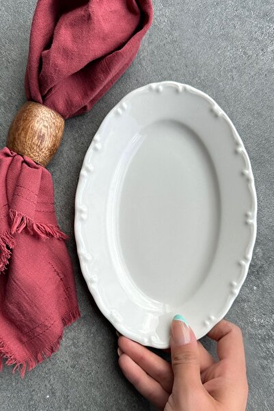 porselenden Lianna Cream 2-Piece 20 cm Small Size Premium Porcelain Breakfast Presentation Boat Plate Set