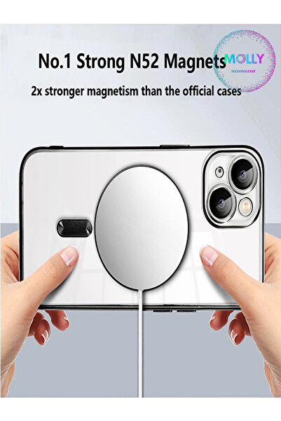 Molly iPhone 14 Için Mavi Lazer Lens Korumalı Lüks Magsafe Silikon Kılıf