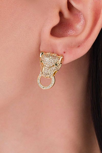 LUCİ LONTANE Gold Colored Panther Design Earrings
