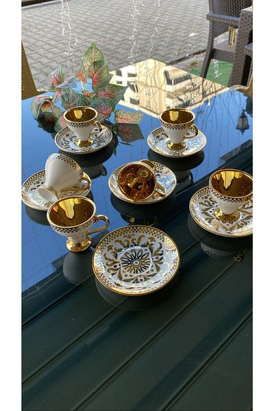 Kosova Coffee Color Patterned Gilded Cup Set