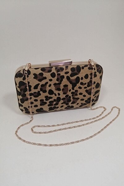 PARKTAN Yakamoz Leopar Desenli Kadın Abiye Clutch Portföy Çanta