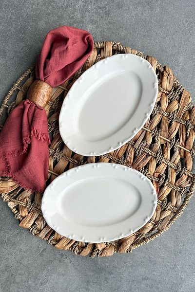 porselenden Lianna Cream 2-Piece 20 cm Small Size Premium Porcelain Breakfast Presentation Boat Plate Set