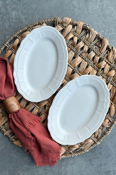 porselenden Perla Cream 2-Piece 20 cm Small Size Premium Porcelain Breakfast Presentation Boat Plate Set