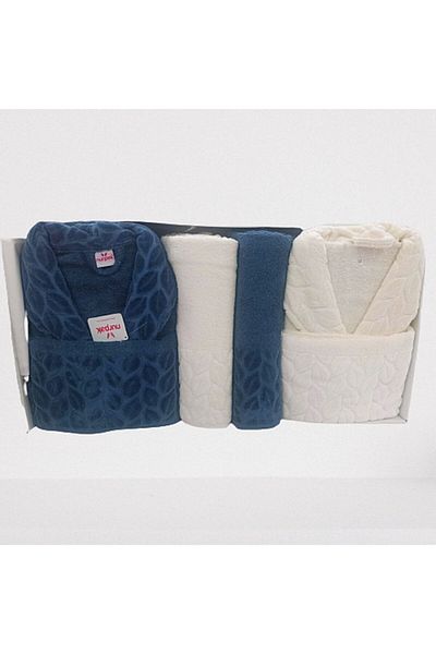 Nurpak Σετ μπουρνούζι 100% βαμβάκι Indigo- Cream
