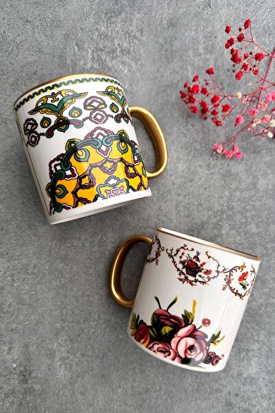 porselenden Two Patterned, Double Patterned Monaca Series 2-Person Porcelain Mug Set