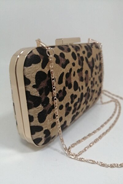 PARKTAN Yakamoz Leopar Desenli Kadın Abiye Clutch Portföy Çanta