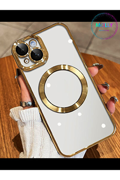 Molly iPhone 14 İçin Gold Lens Koruyuculu CD Silikon Kılıf