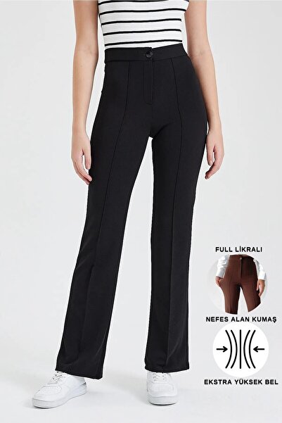 trendalisse Yüksek Bel Krep Kumaş Meşhur Likralı Palazzo Pantolon Siyah
