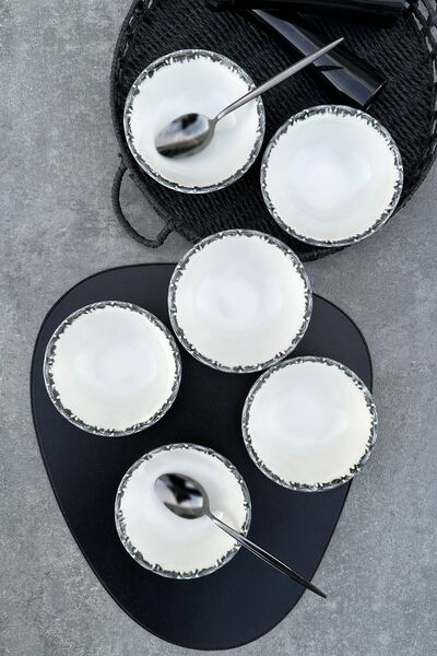 porselenden Antique Black 6-Person 14 cm Special Design Premium Porcelain Soup Bowl Set Black