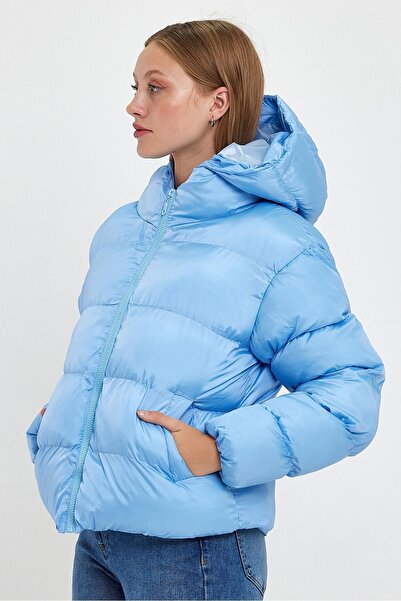 trendalisse Women's Blue Hooded Puffer Jacket Coat