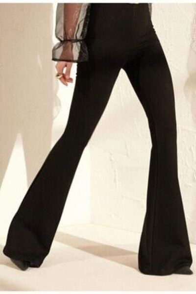 Butik Şımarık Kadın Siyah Yüksek Bel Ispanyol Paça Çelik Interlok Tayt Pantolon