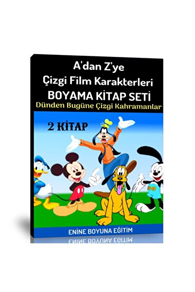 Enine Boyuna Eğitim A to Z Cartoon Characters Coloring Book Set (2 Books)