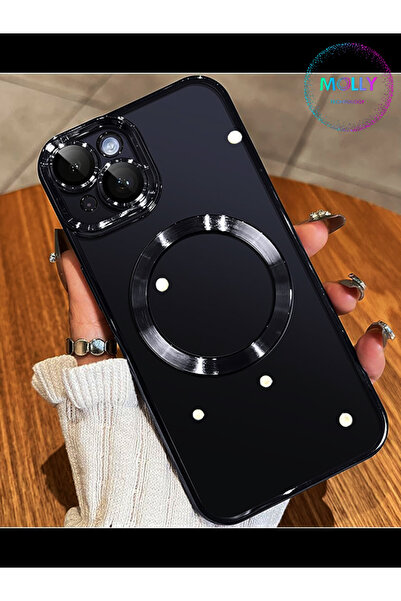 Molly iPhone 14 İçin Siyah Lens Koruyuculu CD Silikon Kılıf